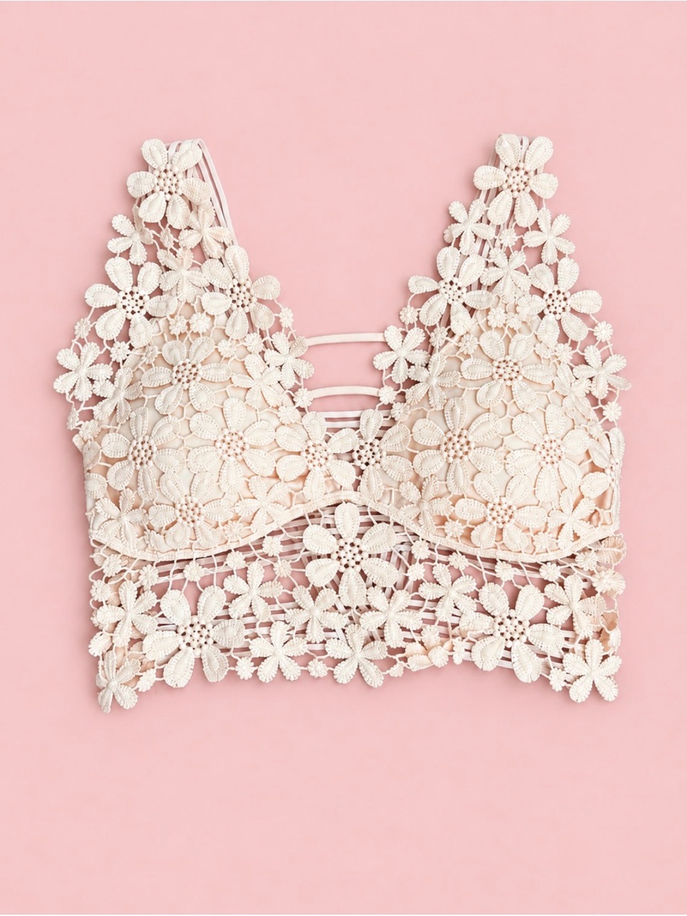 Ivory Floral Lace Longline Bralette Crop Top XS/S